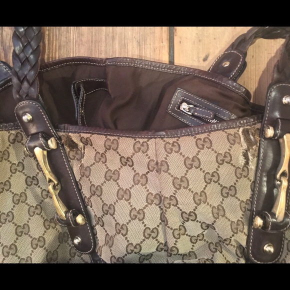 Gucci GG Canvas Braided Handle Tote Bag with Wear Large Used - Picture 7 of 16